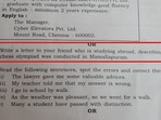 The image highlights a chess-related question asked in Class 12 English exam. 