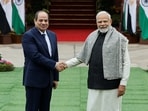 Egyptian President Abdel Fattah El Sisi shakes hands with Prime Minister Narendra Modi. 