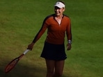 Croatia's Donna Vekic celebrates winning her semi final match against Greece's Maria Sakkari