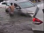 Several vehicles are stuck in the waterlogged subway in Mumbai's Andheri. Several vehicles are stuck in the waterlogged subway in Mumbai's Andheri.