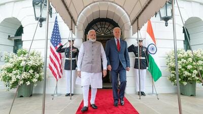 Prime Minister Narendra Modi with United States President Joe Biden at the White House on Friday. (PIB) Prime Minister Narendra Modi with United States President Joe Biden at the White House on Friday. (PIB)