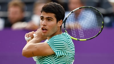 Spain's Carlos Alcaraz  in action during his quarter final match against Bulgaria's Grigor Dimitrov (Action Images via Reuters)
