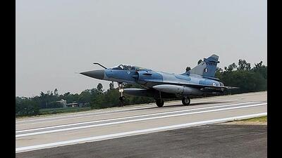 The Indian Air Force’s fighter jets touch the airstrip of Purvanchal Expressway on Saturday. (ANI)