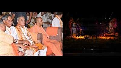 The light and sound show launched by chief minister Yogi Adityanath at Sri Krishna Janmabhoomi in Mathura late on Saturday evening. (HT Photo) The light and sound show launched by chief minister Yogi Adityanath at Sri Krishna Janmabhoomi in Mathura late on Saturday evening. (HT Photo)