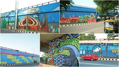 The newly painted flyovers at Nehru Place, South Extension, Greater Kailash I, Lajpat Nagar and Raj Nagar are the talk of the town. (Photos: Raajessh Kashyap/ HT) The newly painted flyovers at Nehru Place, South Extension, Greater Kailash I, Lajpat Nagar and Raj Nagar are the talk of the town. (Photos: Raajessh Kashyap/ HT)