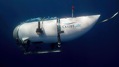 FILE - This photo provided by OceanGate Expeditions shows a submersible vessel named Titan used to visit the wreckage site of the Titanic. The wrecks of the Titanic and the Titan sit on the ocean floor, separated by 1,600 feet (490 meters) and 111 years of history. How they came together unfolded over an intense week that raised temporary hopes and left lingering questions. (OceanGate Expeditions via AP, File) (AP) FILE - This photo provided by OceanGate Expeditions shows a submersible vessel named Titan used to visit the wreckage site of the Titanic. The wrecks of the Titanic and the Titan sit on the ocean floor, separated by 1,600 feet (490 meters) and 111 years of history. How they came together unfolded over an intense week that raised temporary hopes and left lingering questions. (OceanGate Expeditions via AP, File) (AP)