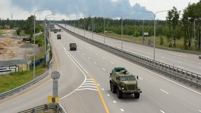 A military column of Wagner private mercenary group drives along M-4 highway, which links the capital Moscow with Russia's southern cities. The feud between Prigozhin and the Russian defence ministry dates back a few years, however, the crisis escalated after the defence ministry's demand to have military contractors to sign contracts before July 1. (REUTERS)