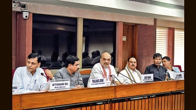 Union home minister Amit Shah at an all-party meeting on the situation in Manipur, in New Delhi on Saturday. (ANI)