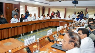 Leaders from different parties attend an all-party meeting chaired by the Union Home Minister Amit Shah on the situation in Manipur, in New Delhi on Saturday. (ANI) Leaders from different parties attend an all-party meeting chaired by the Union Home Minister Amit Shah on the situation in Manipur, in New Delhi on Saturday. (ANI)