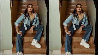 "Tarla ji looking like a snack series returns … btw can you guys spot the food element in my outfit today," wrote Huma in the caption as she accessorised her look in watermelon shaped earrings and white shows. (Instagram/@iamhumaq) "Tarla ji looking like a snack series returns … btw can you guys spot the food element in my outfit today," wrote Huma in the caption as she accessorised her look in watermelon shaped earrings and white shows. (Instagram/@iamhumaq)