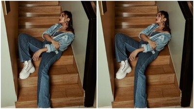 Huma decked up in a blue denim cropped corset top and teamed it with a matching pair of denim trousers and a cropped denim jacket. (Instagram/@iamhumaq) Huma decked up in a blue denim cropped corset top and teamed it with a matching pair of denim trousers and a cropped denim jacket. (Instagram/@iamhumaq)