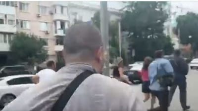 Residents run for cover after explosions rocked Russia's Rostov city. (Twitter/War Monitor)