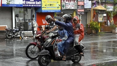 Mumbai: Commuters ride motorcycles amid rainfall, in Mumbai, Saturday morning, June 24, 2023. (PTI) Mumbai: Commuters ride motorcycles amid rainfall, in Mumbai, Saturday morning, June 24, 2023. (PTI)