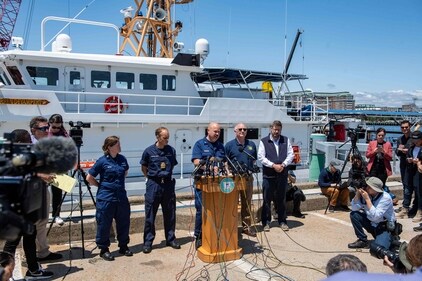 TOPSHOT - US Coast Guard (USCG) Captain Jamie Frederick speaks to reporters about the search efforts for the Titan submersible that went missing near the wreck of the Titanic, at Coast Guard Base in Boston, Massachusetts, on June 21, 2023. The USCG said Wednesday it had not identified the source of underwater noises detected by sonar in the search for the missing submersible. "We don't know what they are, to be frank with you," Frederick said regarding the sounds that had raised hopes the five people onboard are still alive. "We have to remain optimistic and hopeful when you're in a search and rescue case," he told reporters. (Photo by Joseph Prezioso / AFP) (AFP) TOPSHOT - US Coast Guard (USCG) Captain Jamie Frederick speaks to reporters about the search efforts for the Titan submersible that went missing near the wreck of the Titanic, at Coast Guard Base in Boston, Massachusetts, on June 21, 2023. The USCG said Wednesday it had not identified the source of underwater noises detected by sonar in the search for the missing submersible. "We don't know what they are, to be frank with you," Frederick said regarding the sounds that had raised hopes the five people onboard are still alive. "We have to remain optimistic and hopeful when you're in a search and rescue case," he told reporters. (Photo by Joseph Prezioso / AFP) (AFP)