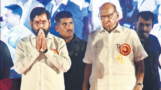 Mumbai: Maratha Mandir Trust organization celebrates Platinum Jubilee year function in the presence of NCP president Sharad Pawar and Maharashtra Chief Minister Eknath Shinde , BJP minister chandrakant patil, Minister Uday Samant in Mumbai on Saturday, 24 June 2023. (Photo by Bhushan Koyande)