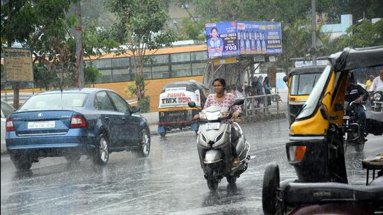 Persistent rain spells on Saturday disrupted daily life in the city as heavy traffic was reported across Pune with waterlogging witnessed in several areas. (HT)