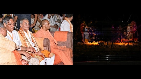 The light and sound show launched by chief minister Yogi Adityanath at Sri Krishna Janmabhoomi in Mathura late on Saturday evening. (HT Photo)