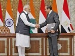 Prime Minister Narendra Modi and Egyptian President Abdel Fattah El-Sisi at the Exchange of MOUs/ Strategic Partnership document, at President House, in Cairo on Sunday. Prime Minister Narendra Modi and Egyptian President Abdel Fattah El-Sisi at the Exchange of MOUs/ Strategic Partnership document, at President House, in Cairo on Sunday.