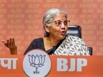 Union Finance Minister Nirmala Sitharaman addresses a press conference at BJP headquarters, in New Delhi, Sunday, June 25, 2023. Union Finance Minister Nirmala Sitharaman addresses a press conference at BJP headquarters, in New Delhi, Sunday, June 25, 2023.