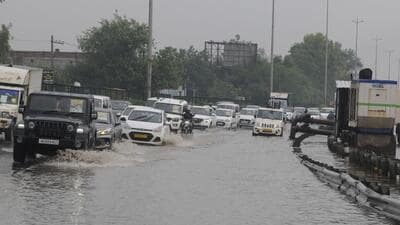 A waterlogged stretch on National Highway-48 in Gurugram on Sunday. (Parveen Kumar/HT Photo) A waterlogged stretch on National Highway-48 in Gurugram on Sunday. (Parveen Kumar/HT Photo)