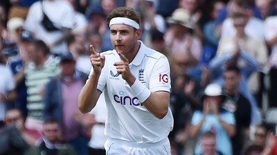 Stuart Broad celebrates after taking the wicket of Australia's Scott Boland during day five of the first Ashes Test (AP) Stuart Broad celebrates after taking the wicket of Australia's Scott Boland during day five of the first Ashes Test (AP)