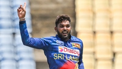Sri Lanka's Wanindu Hasaranga celebrates after taking the wicket of Afghanistan's Fazalhaq Farooqi (AFP) Sri Lanka's Wanindu Hasaranga celebrates after taking the wicket of Afghanistan's Fazalhaq Farooqi (AFP)