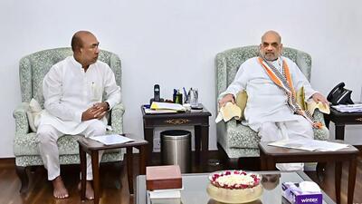 Manipur chief minister N Biren Singh met Union home minister Amit Shah in New Delhi on Sunday. (PTI) Manipur chief minister N Biren Singh met Union home minister Amit Shah in New Delhi on Sunday. (PTI)