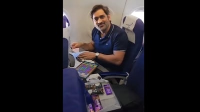 MS Dhoni aboard an IndiGo flight. (Twitter/@mufaddal_vohra) MS Dhoni aboard an IndiGo flight. (Twitter/@mufaddal_vohra)