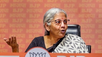 Union Finance Minister Nirmala Sitharaman addresses a press conference at BJP headquarters, in New Delhi, Sunday, June 25, 2023. (PTI)