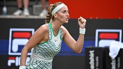 Czech Republic's Petra Kvitova reacts during the women's singles final tennis match of the WTA German Open tennis tournament (AFP)