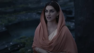 Kriti Sanon in a still from Adipurush. Kriti Sanon in a still from Adipurush.