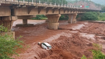 Visuals of the car that was swept away in Haryana's Panchkula (HT Photo/Sant Arora) Visuals of the car that was swept away in Haryana's Panchkula (HT Photo/Sant Arora)