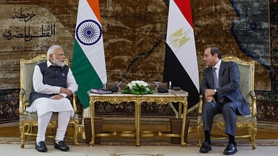 Prime Minister Narendra Modi and Eqyptian President Abdel Fattah El-Sisi during their meeting in Cairo, Egypt. (PTI) Prime Minister Narendra Modi and Eqyptian President Abdel Fattah El-Sisi during their meeting in Cairo, Egypt. (PTI)