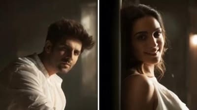 Kartik Aaryan and Kiara Advani in the teaser video of the song Pasoori. Kartik Aaryan and Kiara Advani in the teaser video of the song Pasoori.
