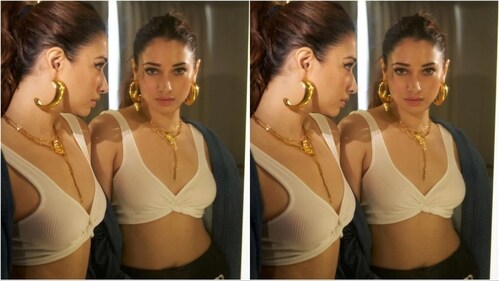 Tamannaah Bhatia's must-have golden half hoop statement earrings are a dazzling addition to any jewelry collection. (Instagram/@tamannaahspeaks)
