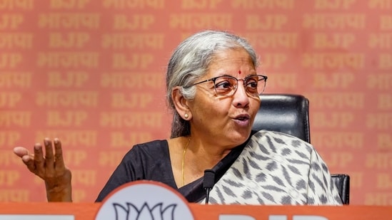 Union Finance Minister Nirmala Sitharaman addresses a press conference at BJP headquarters, in New Delhi, Sunday, June 25, 2023. (PTI)