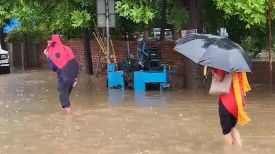 Several parts of Haryana's Gurugram reeled under waterlogged roads. (Twitter/ ANI)