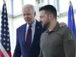 Ukrainian leader Volodymyr Zelensky and US President Joe Biden. 