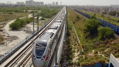 A RapidX train in Ghaziabad on Monday. Prime Minister Narendra Modi, who laid the foundation stone of the RRTS project on March 8, 2019, during an event in Ghaziabad, is expected to inaugurate the RRTS priority section. (Sakib Ali/HT Photo) A RapidX train in Ghaziabad on Monday. Prime Minister Narendra Modi, who laid the foundation stone of the RRTS project on March 8, 2019, during an event in Ghaziabad, is expected to inaugurate the RRTS priority section. (Sakib Ali/HT Photo)