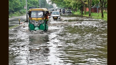 A waterlogged road in Chandigarh on Monday. (Ravi Kumar/HT) A waterlogged road in Chandigarh on Monday. (Ravi Kumar/HT)