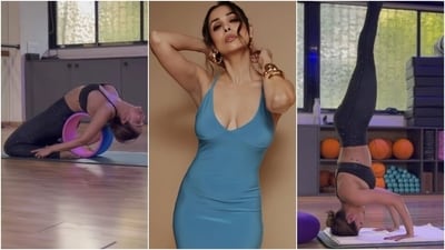 Malaika Arora nails Wheel Yoga asanas and headstand in a new workout video. (Instagram) Malaika Arora nails Wheel Yoga asanas and headstand in a new workout video. (Instagram)