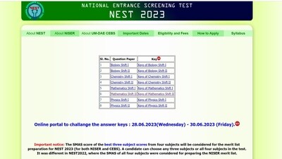 NEST 2023 answer key released at nestexam.in NEST 2023 answer key released at nestexam.in