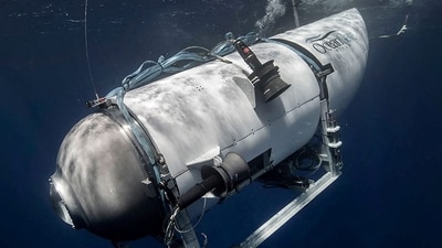 The Titan submersible, operated by OceanGate Expeditions to explore the wreckage of the sunken Titanic off the coast of Newfoundland, dives in an undated photograph (via REUTERS)