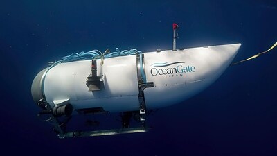 This photo provided by OceanGate Expeditions shows a submersible vessel named Titan used to visit the wreckage site of the Titanic. (AP) This photo provided by OceanGate Expeditions shows a submersible vessel named Titan used to visit the wreckage site of the Titanic. (AP)