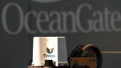 A decal on a piece of equipment which reads "Titan" is pictured near a trailer with the OceanGate logo at OceanGate Expedition's headqurters in the Port of Everett Boat Yard in Everett, Washington, on June 22, 2023 (Photo by Jason Redmond / AFP) (AFP) A decal on a piece of equipment which reads "Titan" is pictured near a trailer with the OceanGate logo at OceanGate Expedition's headqurters in the Port of Everett Boat Yard in Everett, Washington, on June 22, 2023 (Photo by Jason Redmond / AFP) (AFP)