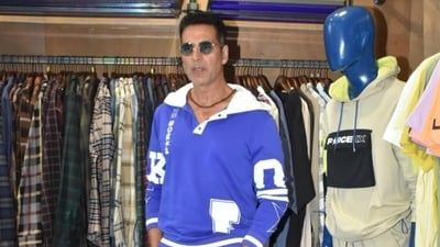 Akshay Kumar was also spotted in a casual blue look. He was promoting his new fashion label. In April, Akshay Kumar's athleisure brand Force IX opened its flagship store in Mumbai. Akshay Kumar was also spotted in a casual blue look. He was promoting his new fashion label. In April, Akshay Kumar's athleisure brand Force IX opened its flagship store in Mumbai.