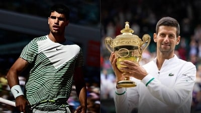 Carlos Alcaraz spoke about Novak Djokovic and his Wimbledon chances. Carlos Alcaraz spoke about Novak Djokovic and his Wimbledon chances.