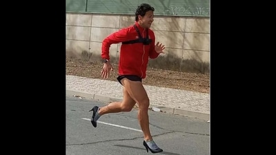 Christian Roberto López Rodríguez running in heels. He broke the world record for the fastest 100-metre in high heels. (Guinness World Records) Christian Roberto López Rodríguez running in heels. He broke the world record for the fastest 100-metre in high heels. (Guinness World Records)