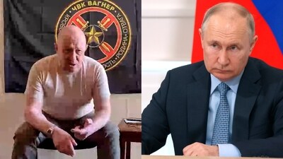 The owner of the Wagner private military contractor Yevgeny Prigozhin and Russian President Vladimir Putin. (AP) The owner of the Wagner private military contractor Yevgeny Prigozhin and Russian President Vladimir Putin. (AP)