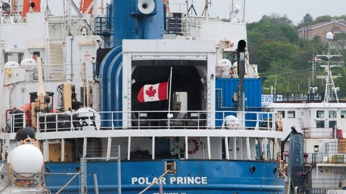 The Polar Prince, a support vessel for the OceanGate Expeditions submersible that imploded while carrying five people to explore the wreck of the sunken Titanic, is docked at St. John's harbour, Newfoundland, Canada (REUTERS/David Hiscock) (REUTERS)